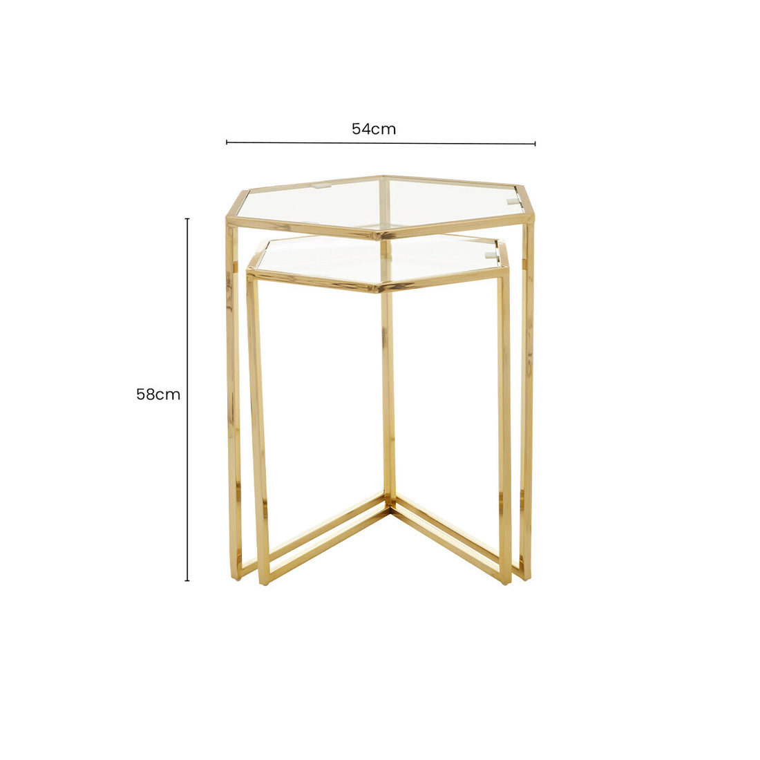 Gold Geometric Stainless Steel Set of 2 Side Table with Mirrored Glass Top, Herber