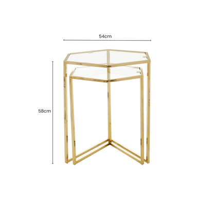 Gold Geometric Stainless Steel Set of 2 Side Table with Mirrored Glass Top, Herber