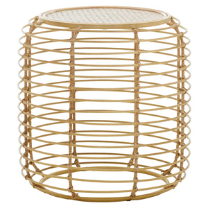 Trento Round End Table With Rattan Top