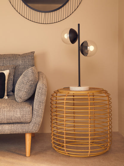 Trento Round End Table With Rattan Top