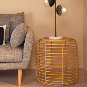 Trento Natural Rattan Round Side Table with Antique Gold Finish Frame