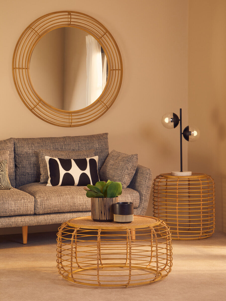 Trento Round Coffee Table With Rattan Top