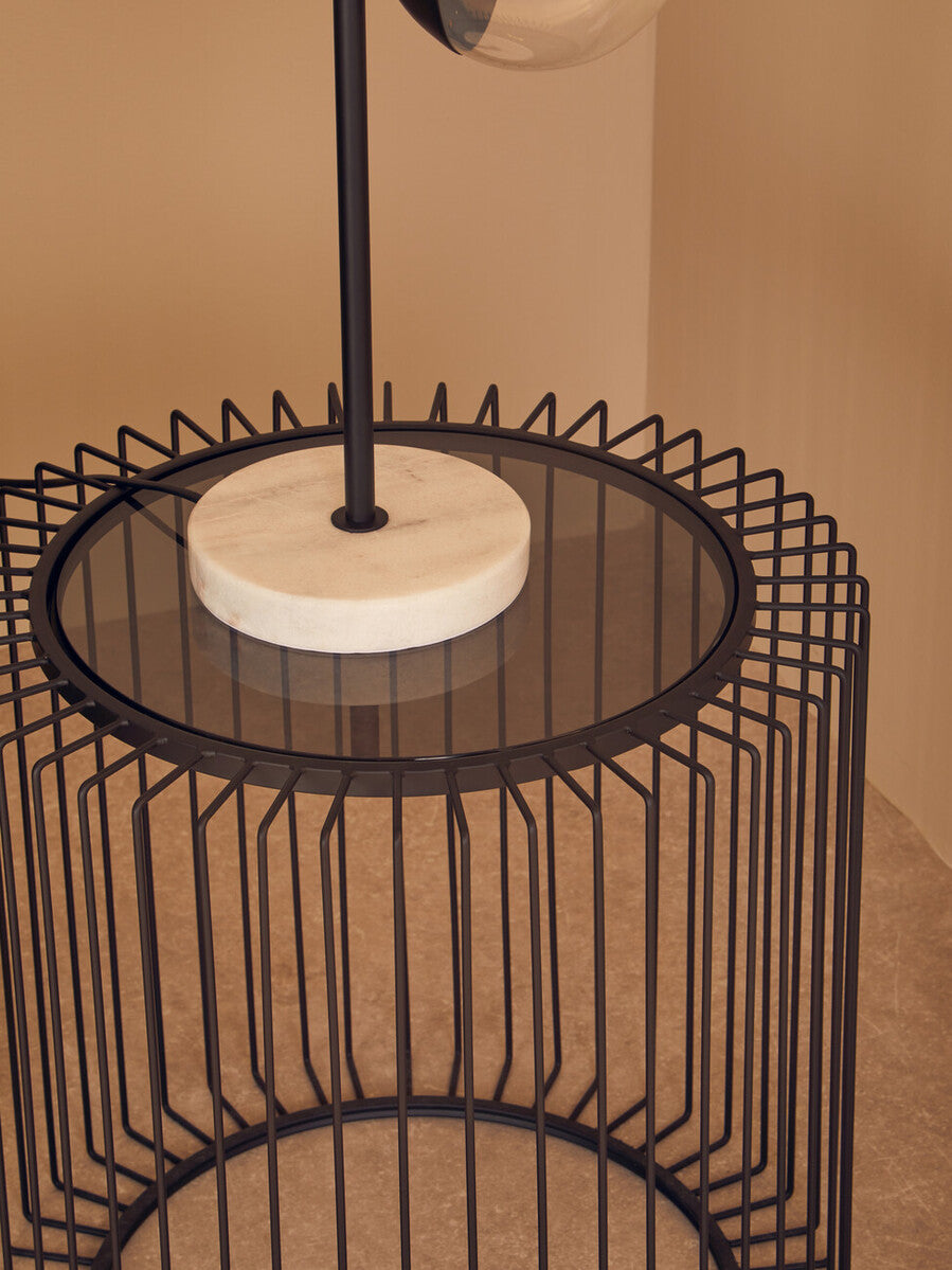 Trento Black Metal Round Side Table with Glass Top