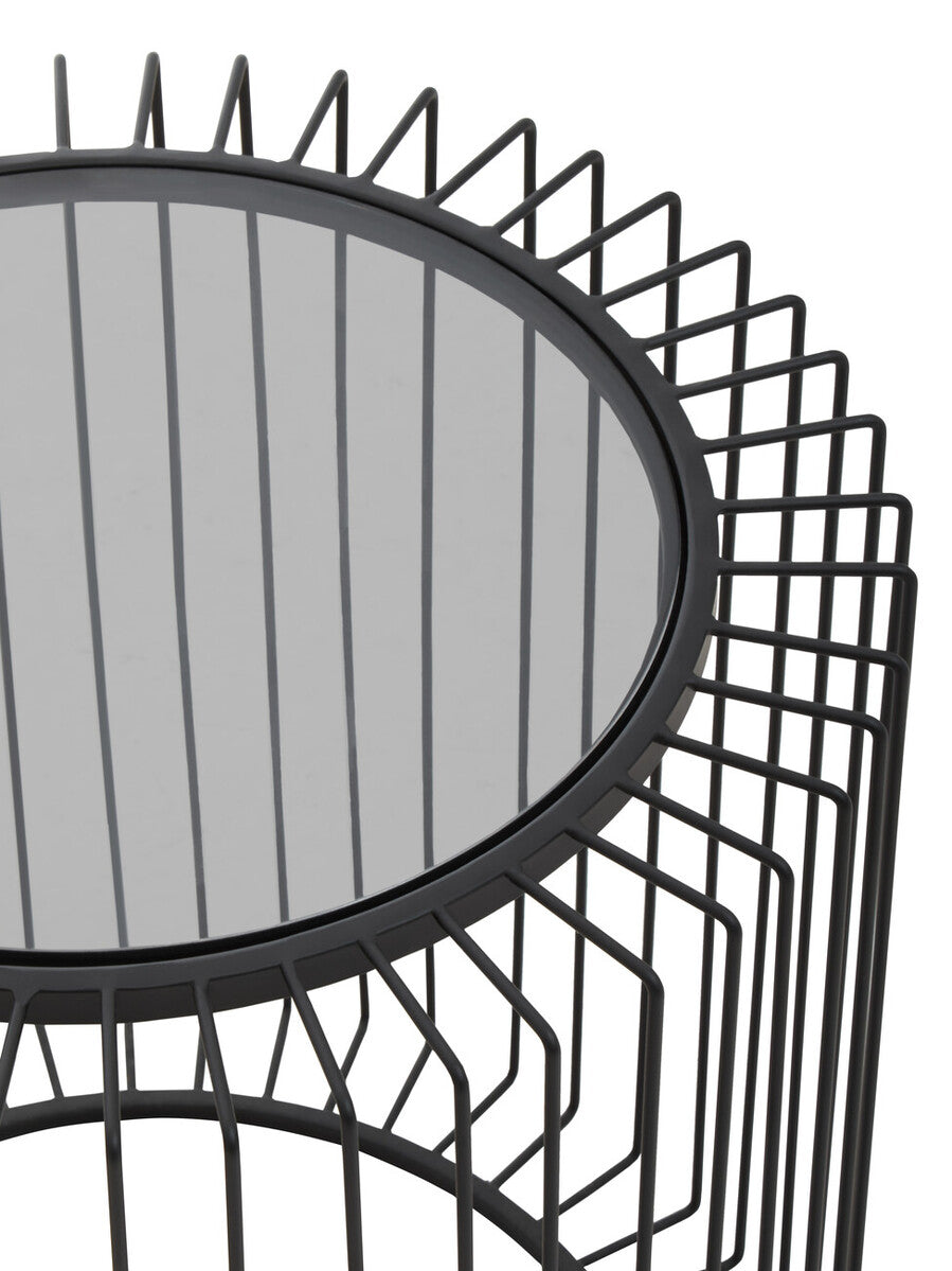 Trento Black Metal Round Side Table with Glass Top