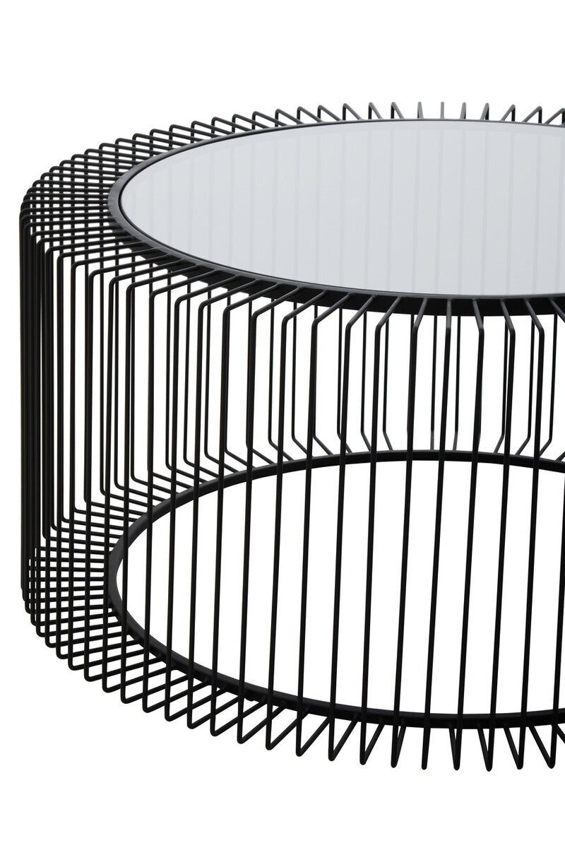 Trento Black Metal Round Coffee Table with Glass Top