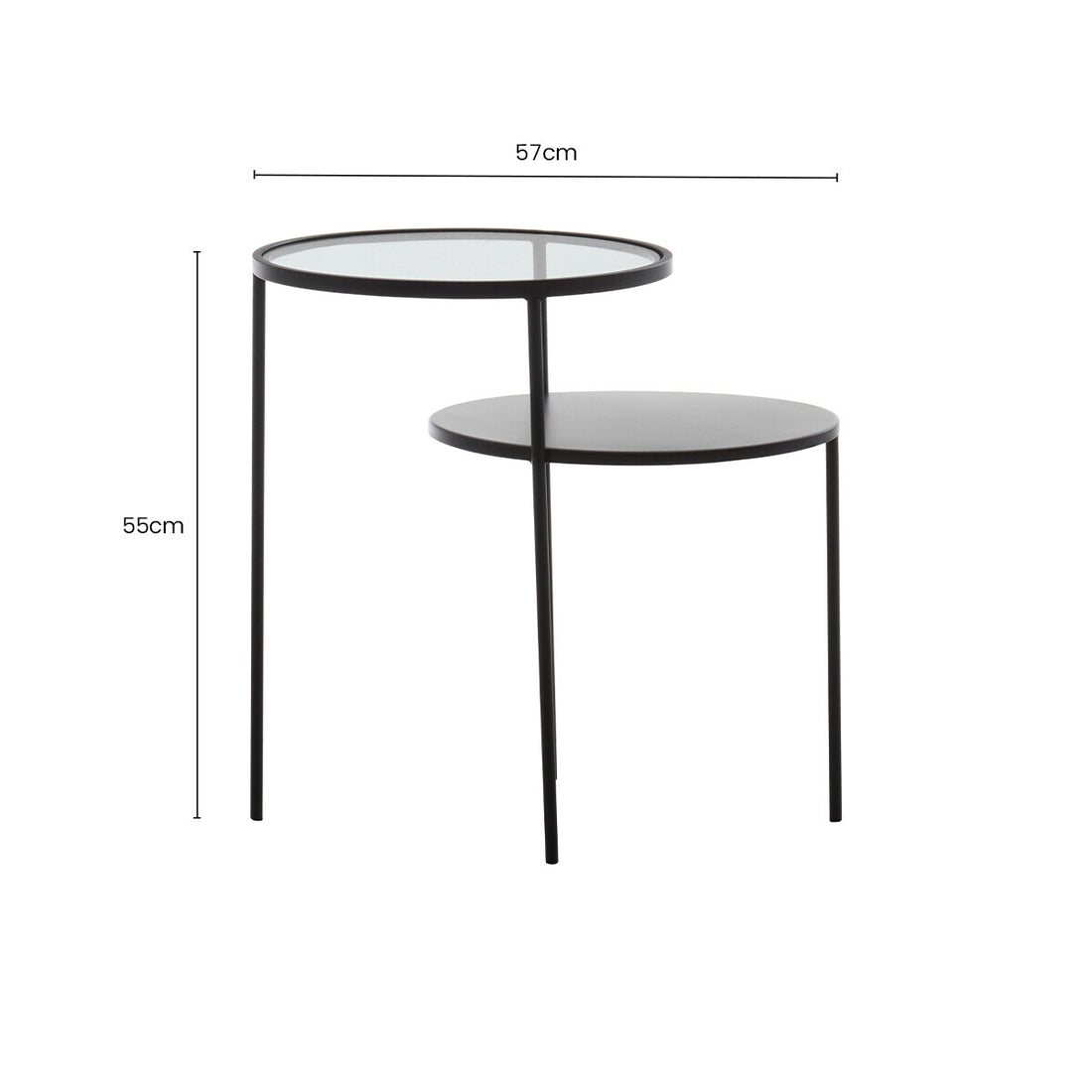 Clear Glass Top and Black Metal Lower Top End Table with Black Iron Frame, Trento