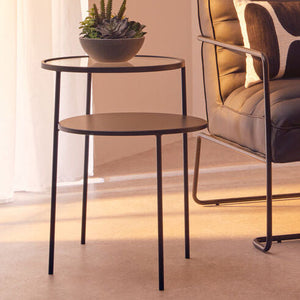 Trento Clear Glass and Black Finish 2 Tier Side Table
