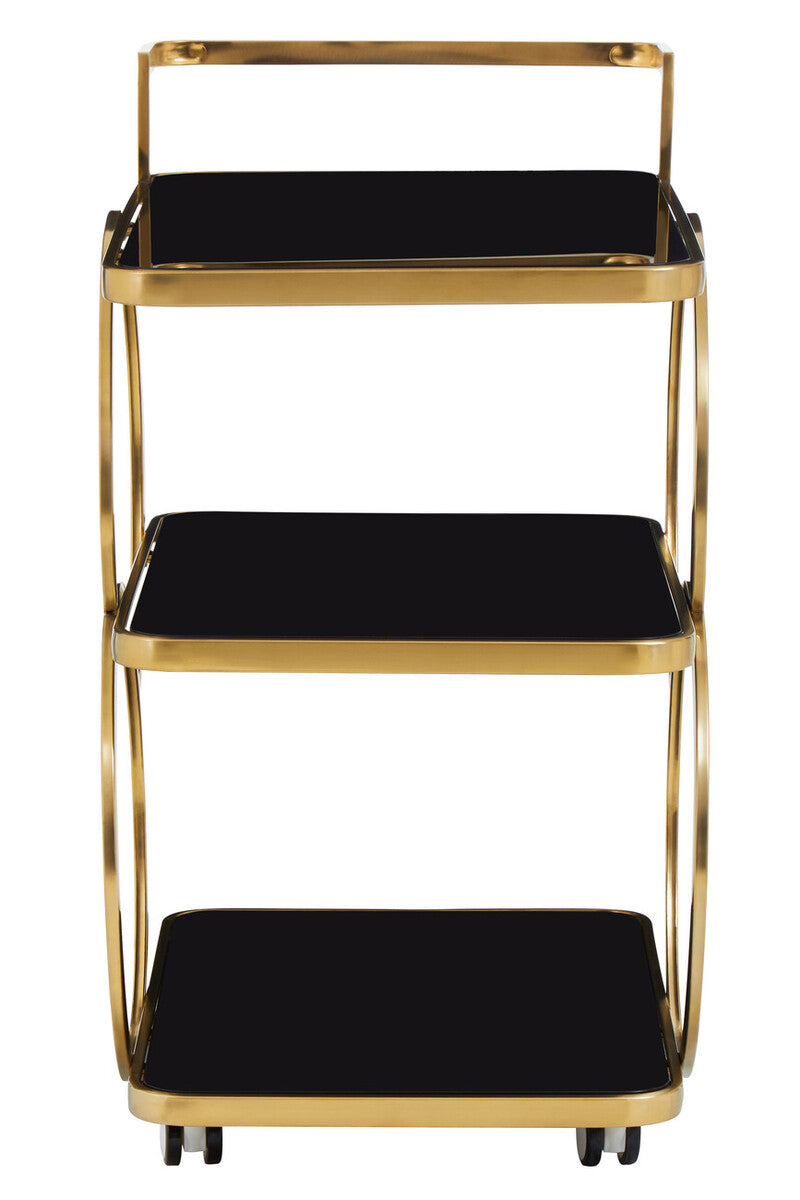 Alvaro Black Glass and Gold Finish Drinks Trolley - Image 4