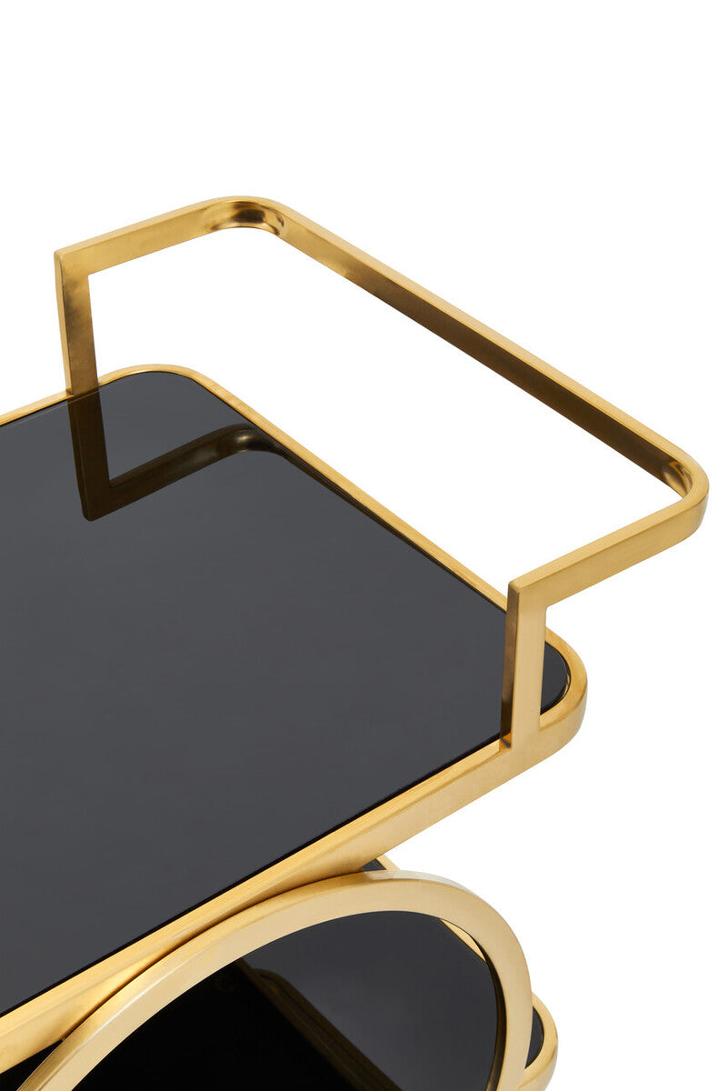 Alvaro Black Glass and Gold Finish Drinks Trolley - Image 5