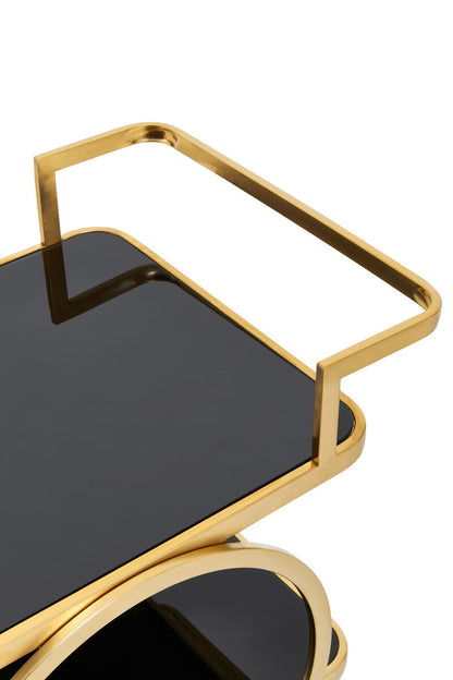 Alvaro Black Glass and Gold Finish Drinks Trolley