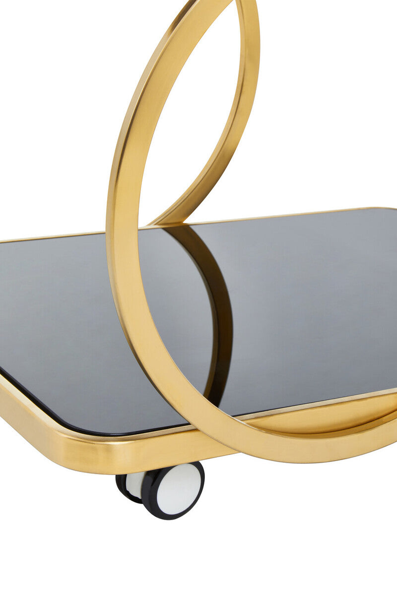 Alvaro Black Glass and Gold Finish Drinks Trolley