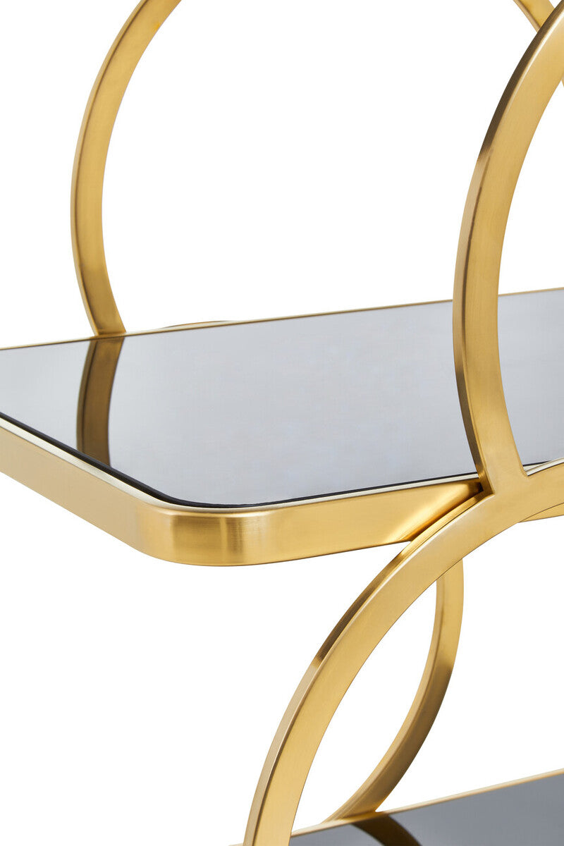 Alvaro Black Glass and Gold Finish Drinks Trolley - Image 7