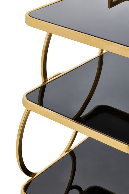 Alvaro Black Glass and Gold Finish Drinks Trolley