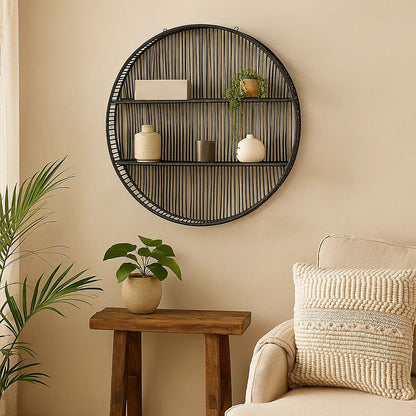 Batu Large Black Rattan Wall Shelf