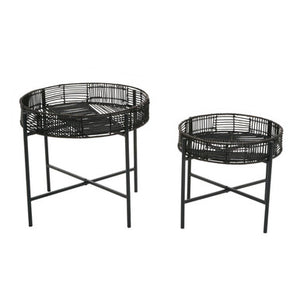 Batu Black Rattan and Metal Set of 2 Side Tables