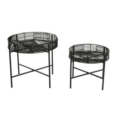 Batu Set Of 2 Black Rattan Side Tables