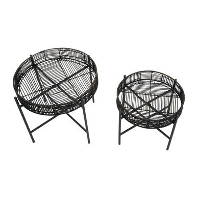 Batu Set Of 2 Black Rattan Side Tables