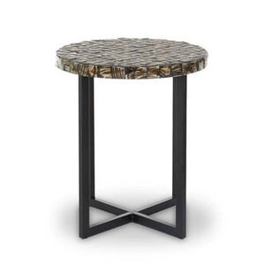 Branna Natural Shell Inlay Round Side Table with Black Finish Base