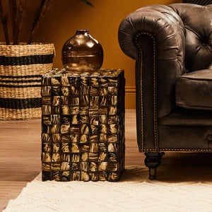 White Shell Inlay Square Side Table with Natural Accents, Branna