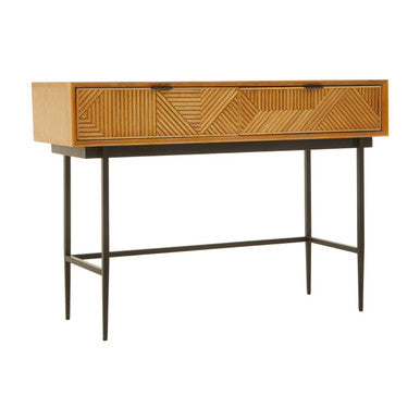 Jakara Two Drawer Natural Finish Console Table With Black Metal Legs