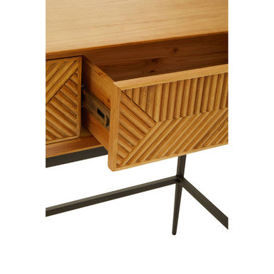 Jakara Two Drawer Natural Finish Console Table With Black Metal Legs