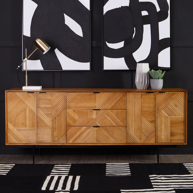 Jakara Natural Finish Sideboard with 4 Doors and  3 Drawers - Image 1