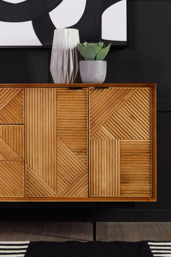 Jakara Natural Finish Sideboard with 4 Doors and  3 Drawers - Image 4