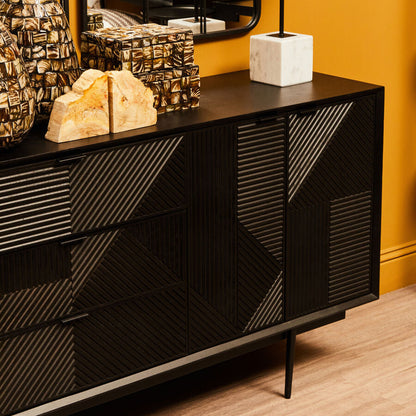Jakara Black Finish Sideboard with 4 Doors and 3 Drawers - Image 6