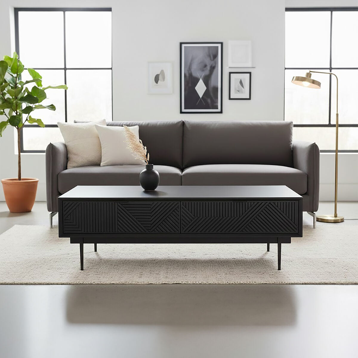 Jakara Black Finish Coffee Table with Drawers