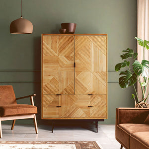 Jakara Natural Finish Oak Veneer Cabinet with Drawers