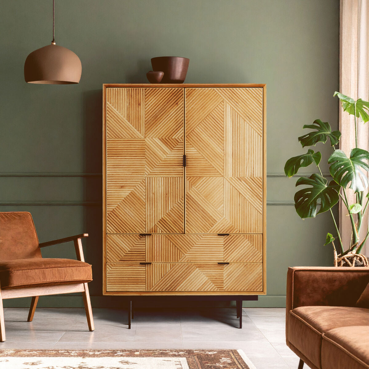 Jakara Natural Finish Cabinet with Drawers - Image 1