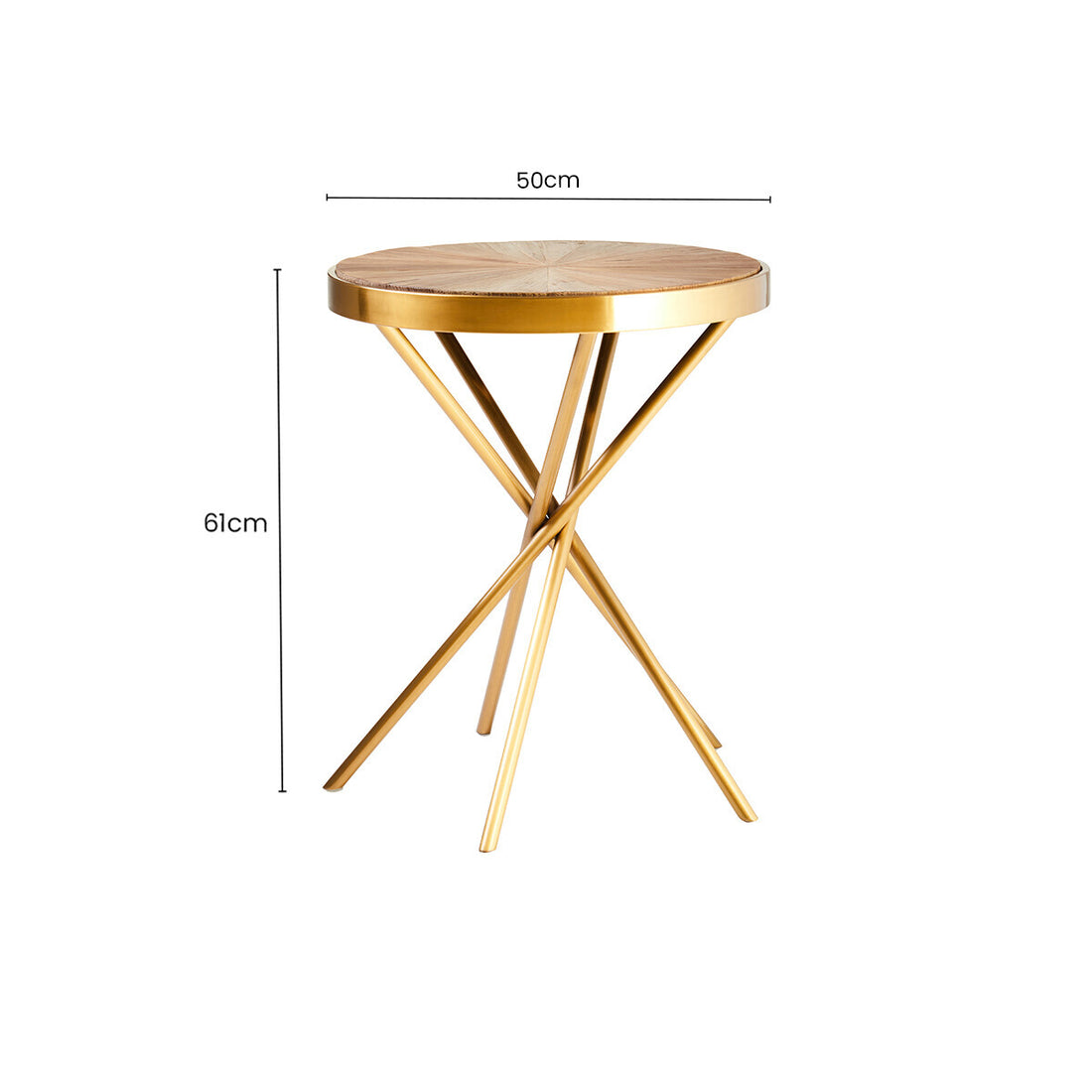 Natural Fir Wood Round Side Table with Gold Finish Frame, Jana