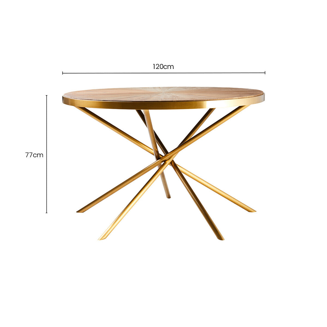 Gold Aged Fir Wood Rustic Top Dining Table with Stainless Steel Tied Base, Jana
