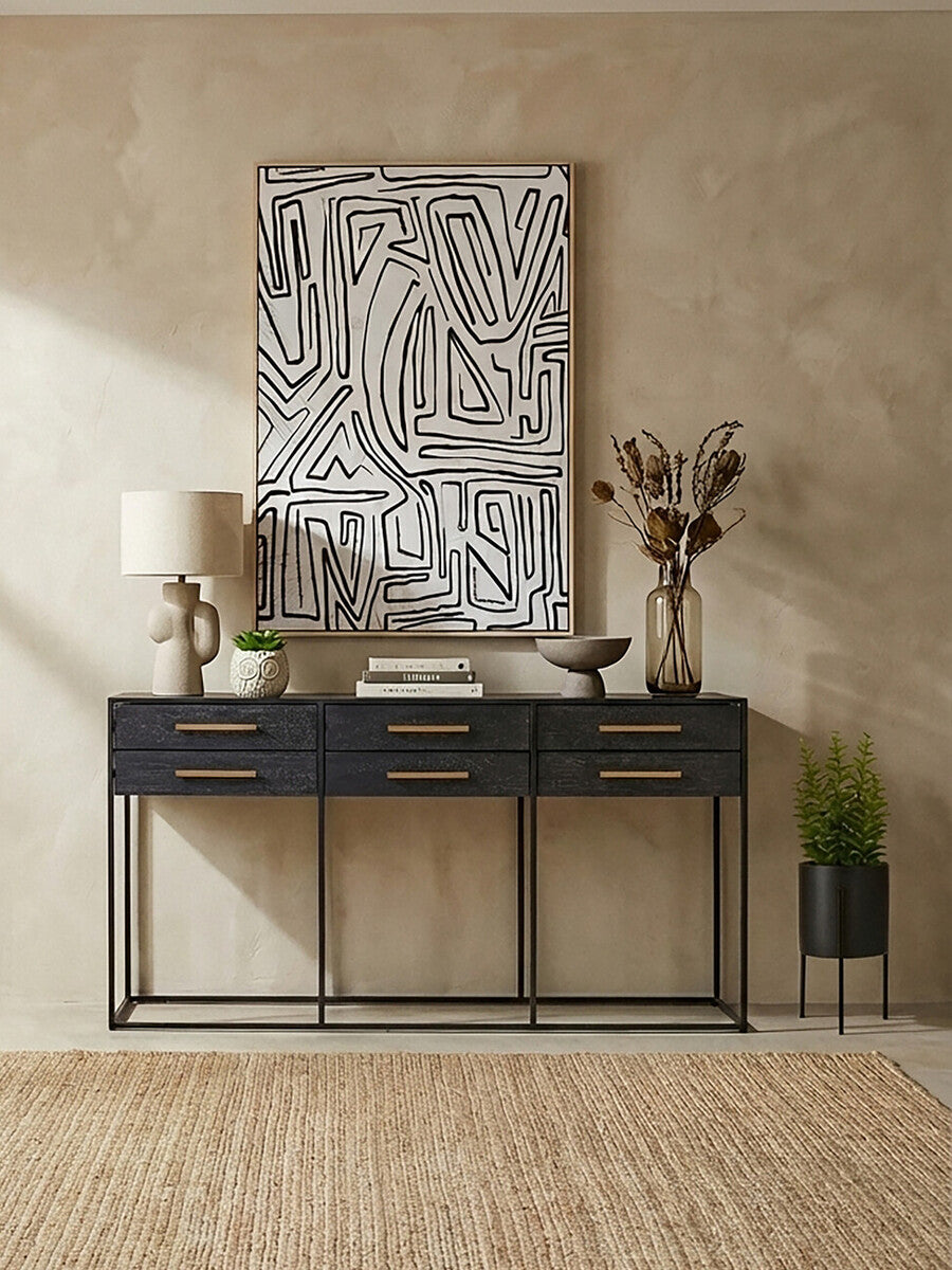 Judd Black Finish 6 Drawer Console Table