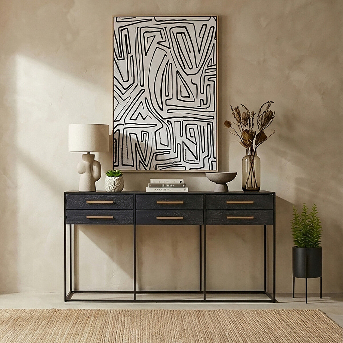 Judd Black Finish 6 Drawer Console Table