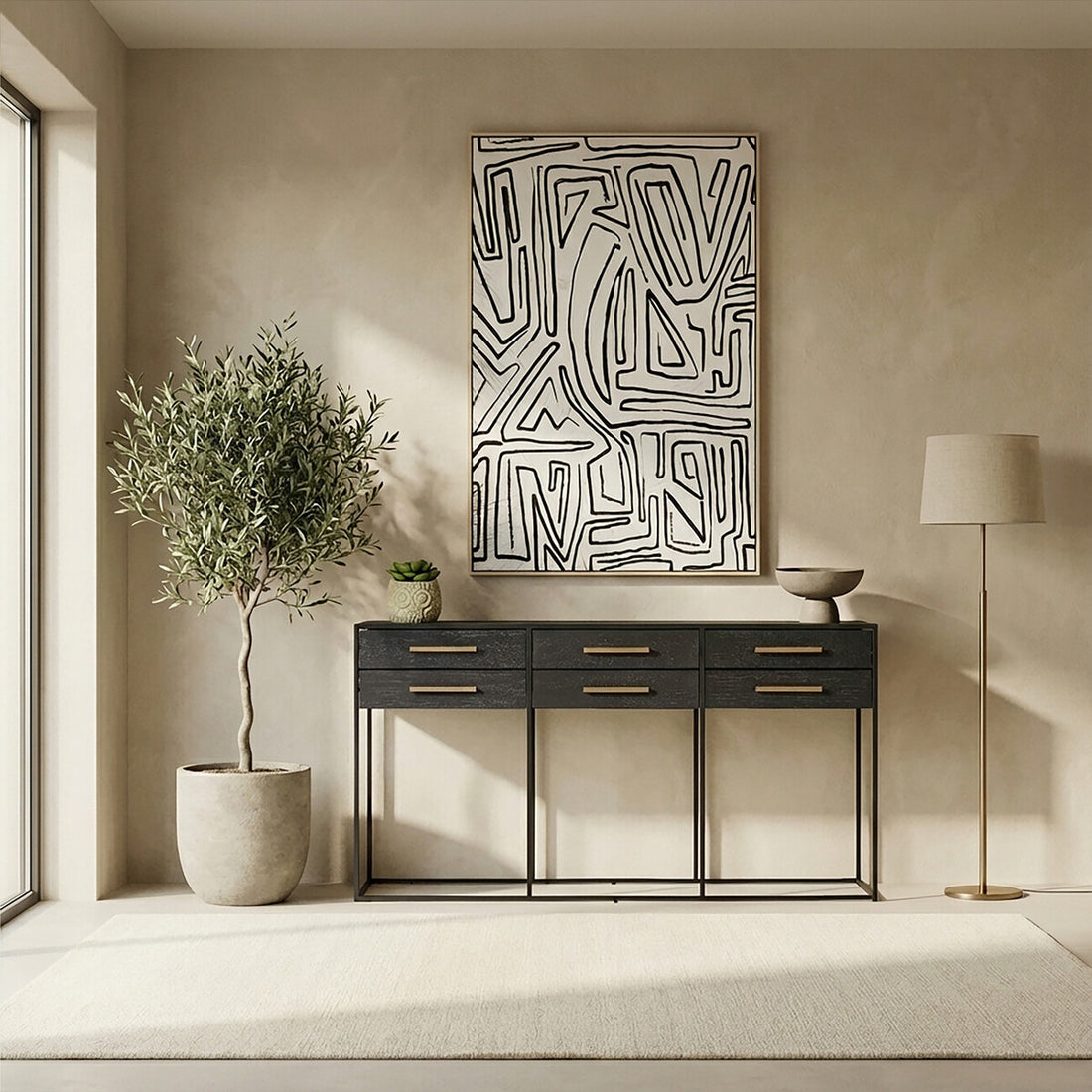 Judd Black Finish 6 Drawer Console Table