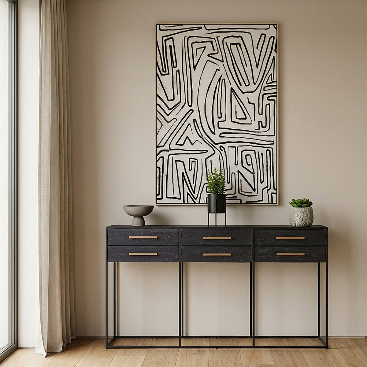 Judd Black Finish 6 Drawer Console Table