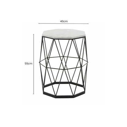 Black Angular Iron Frame Side Table with White Marble Top, Shalimar