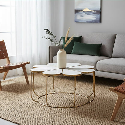 Rabia Petal Coffee Table With Marble Top
