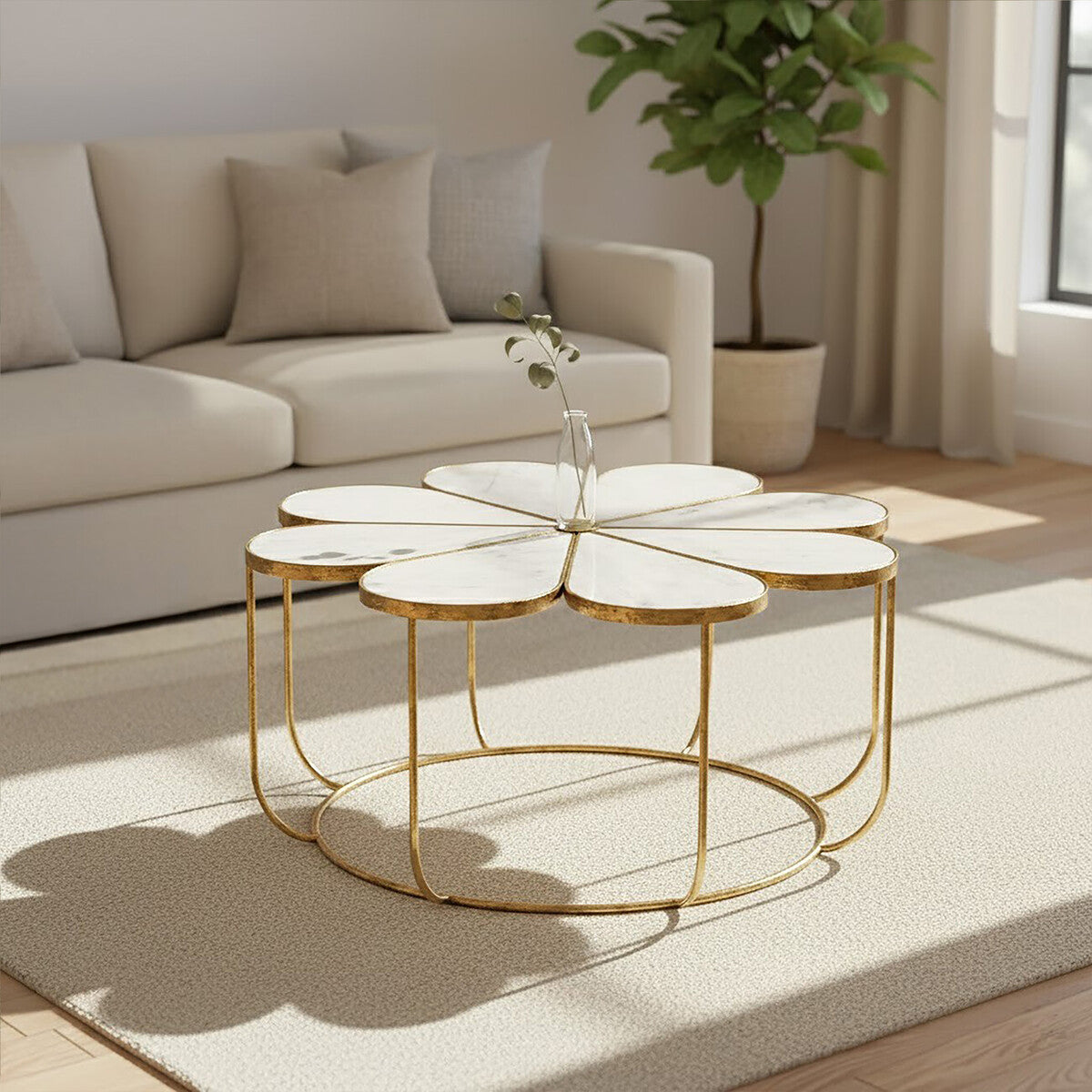 Rabia Petal Coffee Table With Marble Top