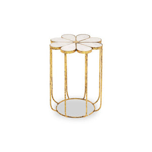 Rabia White Marble and Gold Finish Petal Design Side Table