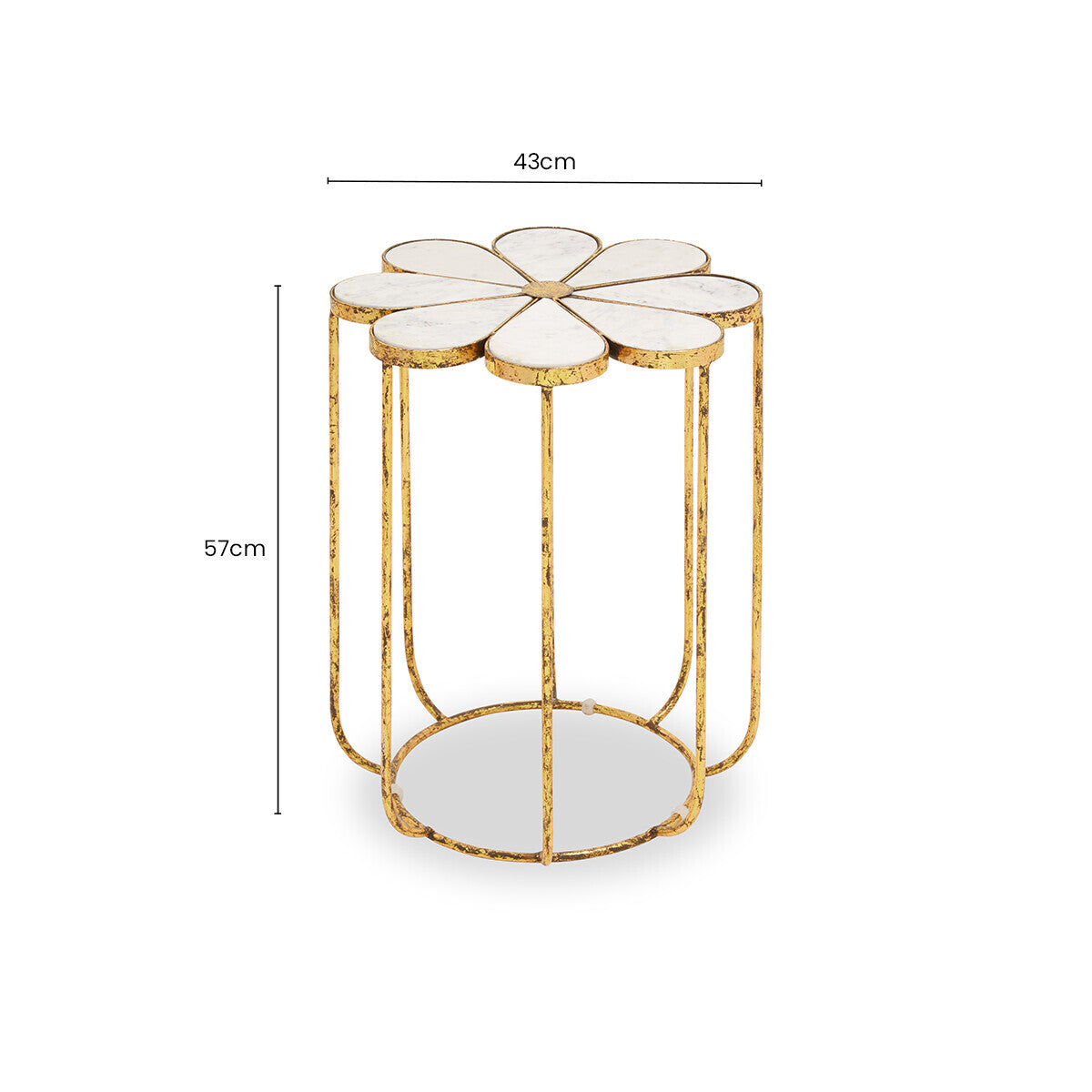 White Polished Marble Top Side Table with Petal Design Openwork Base, Rabia