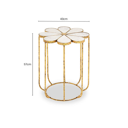 White Polished Marble Top Side Table with Petal Design Openwork Base, Rabia
