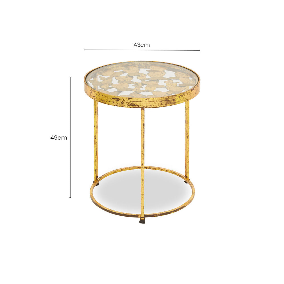 Butterfly Round Side Table with Glass Top and Gold Finish, Rabia