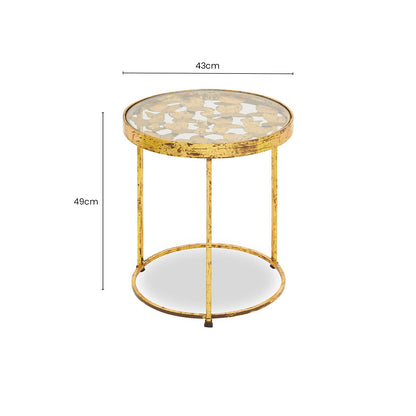 Butterfly Round Side Table with Glass Top and Gold Finish, Rabia