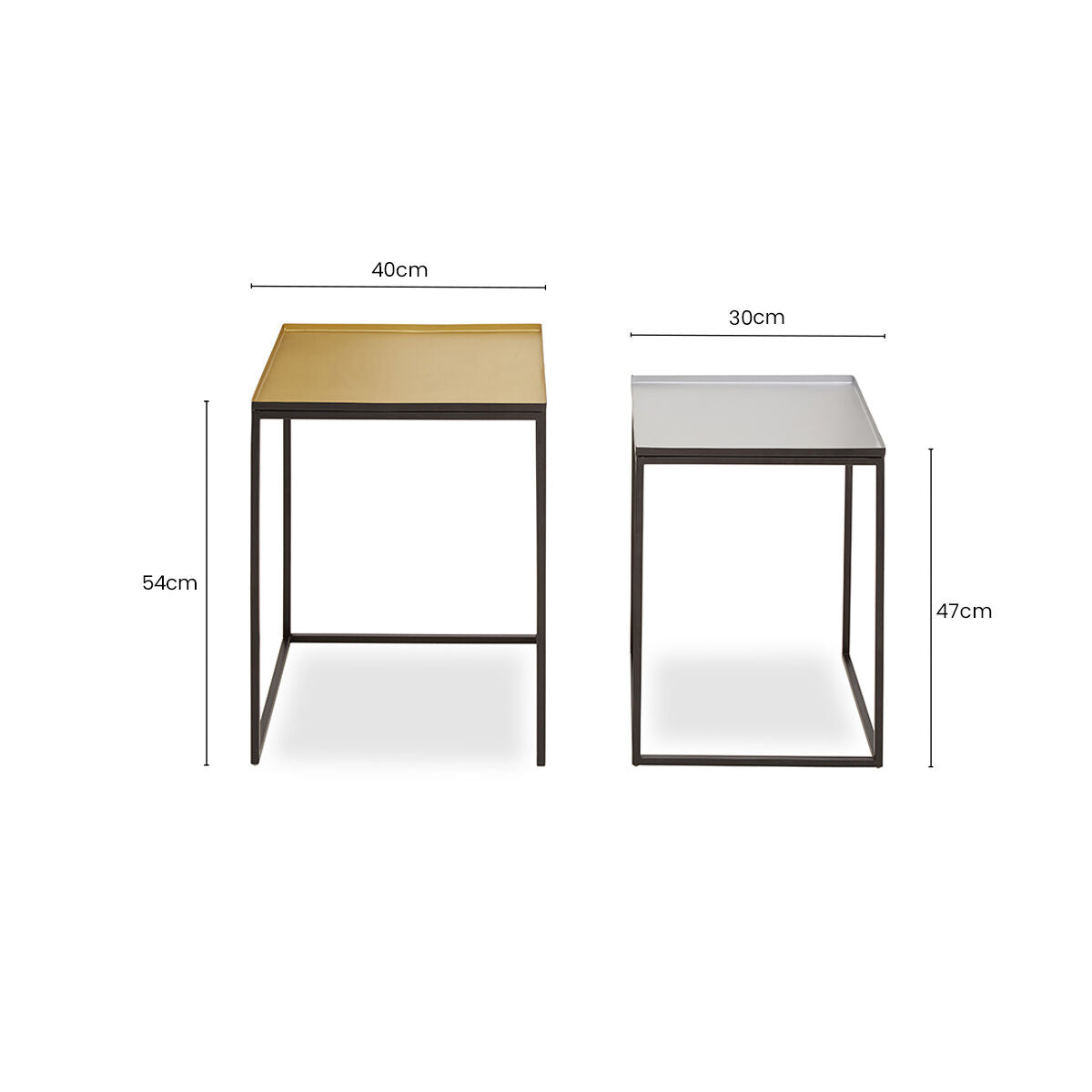 Gold and Silver Set of 2 Nesting Side Table with Multi-Size Tabletops, Rabia