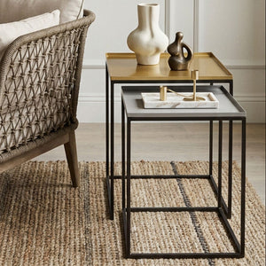 Gold and Silver Set of 2 Nesting Side Table with Multi-Size Tabletops, Rabia