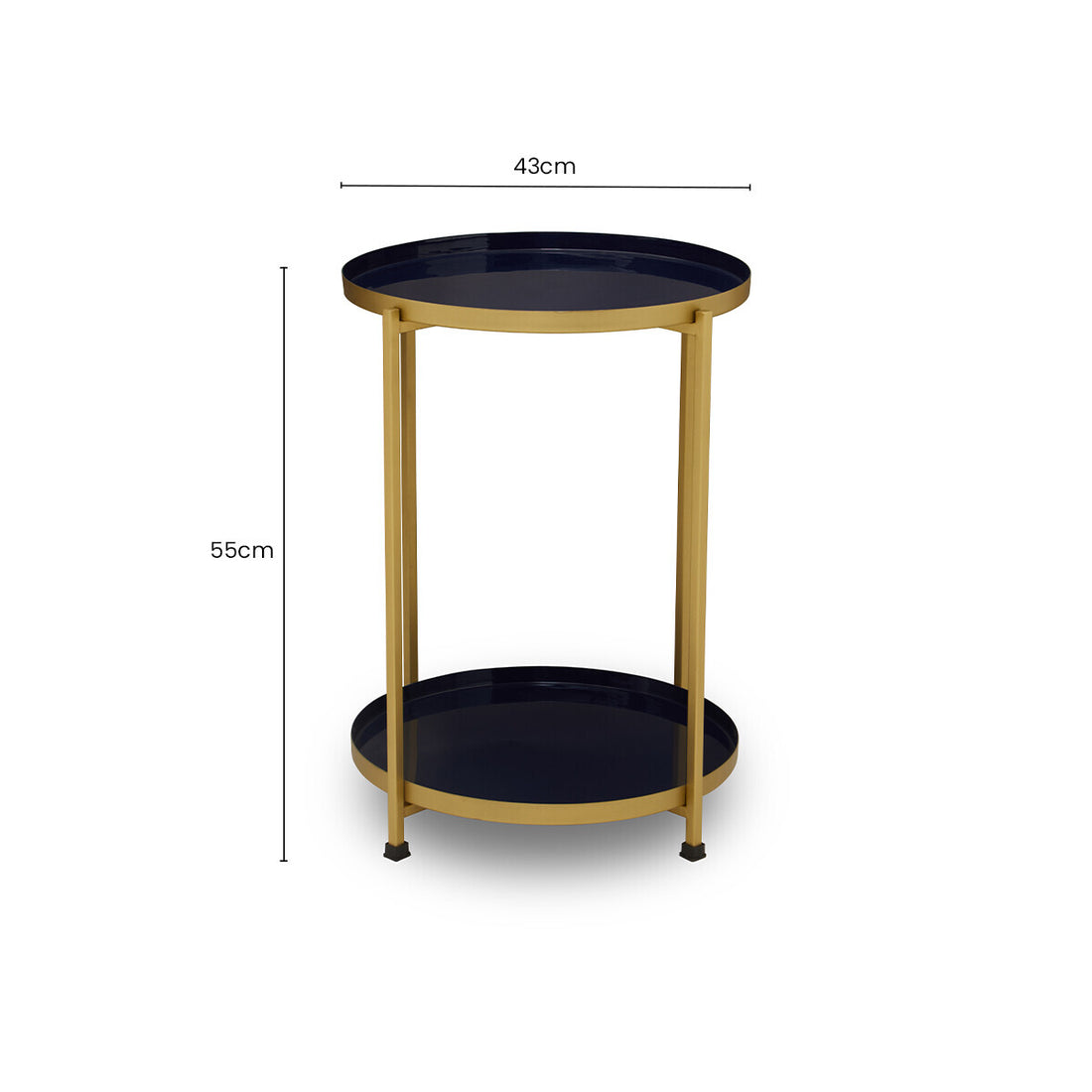 Blue Enamel Metal Two-Tier Side Table with Brass Finish Frame, Rabia