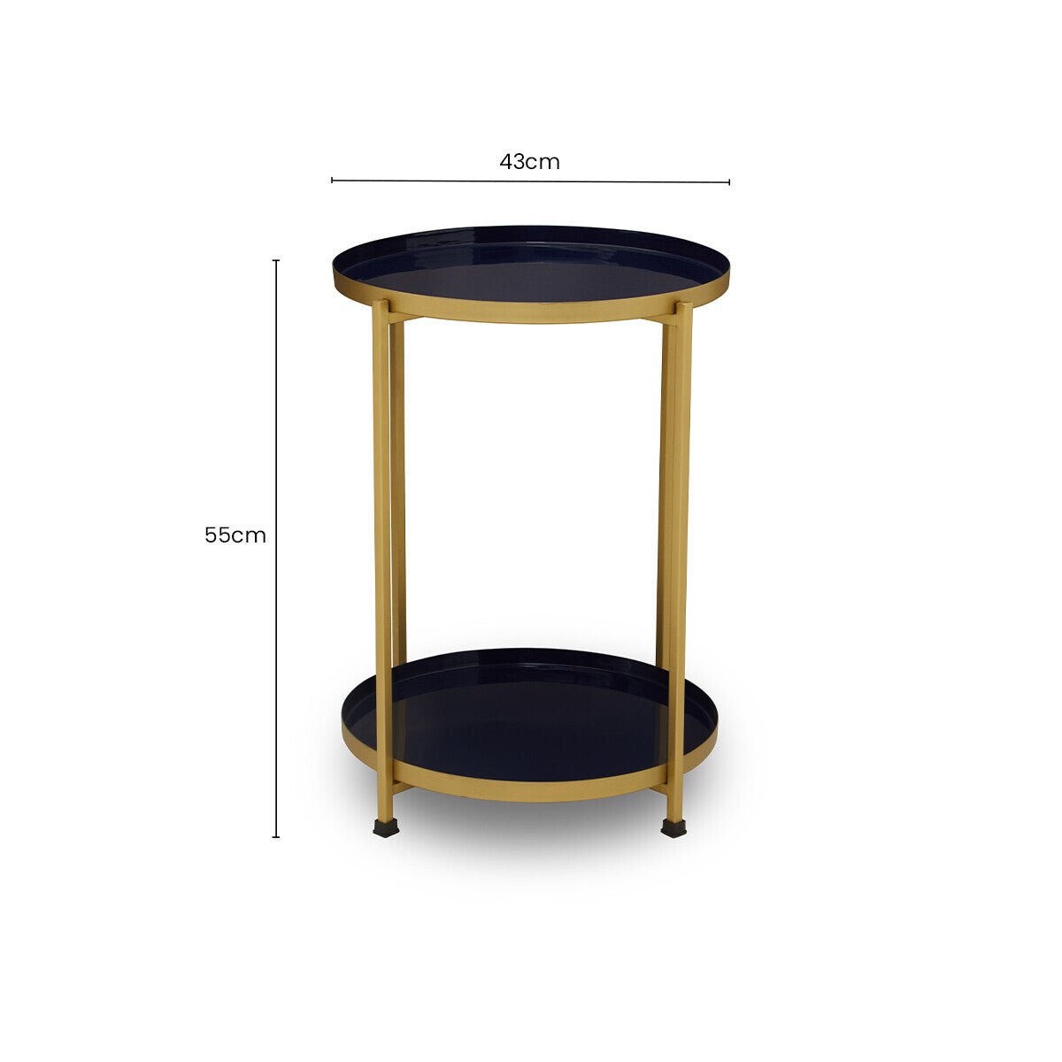 Blue Enamel Metal Two-Tier Side Table with Brass Finish Frame, Rabia