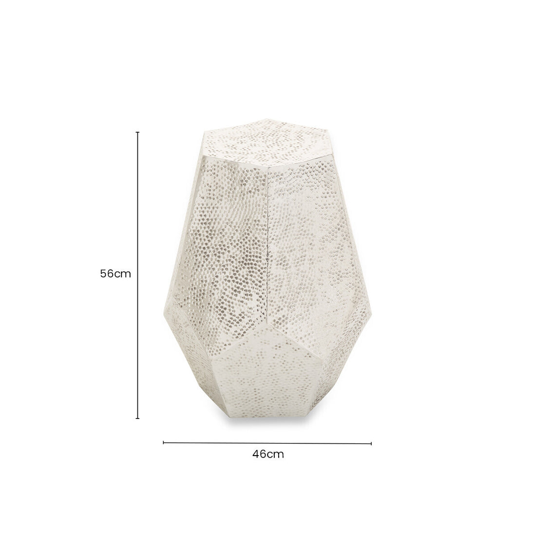 Grey Polished Aluminium Drum Side Table with Geometric Detail Pattern, Rabia
